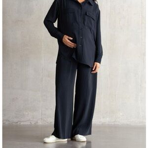 Seraphine Dark Blue Pinstripe Wide Leg Maternity Pants